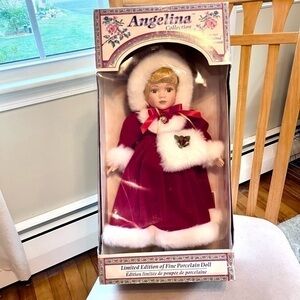 Vintage Angelina Visconti Fine Porcelain Doll Winter Christmas Holiday NIB